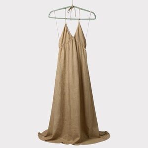 Tan Plunge Neck Spaghetti Strap Sundress